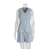 Ensemble décontracté 2 pièces pour femme, nouveau modèle été 2026, en coton et lin, avec gilet et short au-dessus du genou, col en V, style patchwork, vente en gros