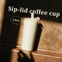 Gobelet isotherme en acier inoxydable de 24 oz avec couvercle à paille rabattable anti-poussière, tasse à café de voyage pour l'extérieur, la voiture, le bureau, la table