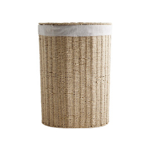 Woven Paper <b>Rope</b> Laundry <b>Basket</b> Round Dustproof Clothing Organizer Standing Type With Lid Bedroom <b>Storage</b> <b>Basket</b> - Product Image 5