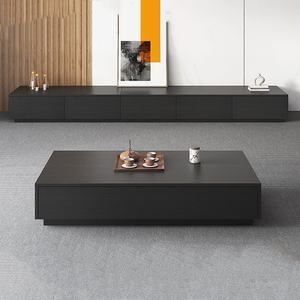 Mueble de TV Ultra Largo Negro con Mesa de Centro, Combinación Minimalista para Sala de Estar, Mueble de Piso con Panel de Roca - Product Image 1