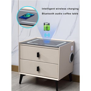 2022 <strong>Smart</strong> Bedroom <strong>Furniture</strong> 3 Light Glass Top USB Wireless Charger Music Solid Wooden Night Stand Bedside Table with Drawer - Product Image 5