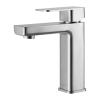 Robinet de lavabo moderne minimaliste en acier inoxydable à montage sur plan, 1 poignée, avec cartouche céramique, eau chaude/froide pour salle de bain