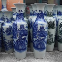 Jingdezhen vase de sol en céramique bleu et blanc fait à la main unique grand vase sur pied