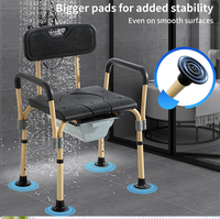 Chaise de toilette 2-en-1 en aluminium AL6063, motif grain de bois, 330 LBS, avec dossier, accoudoirs rembourrés, pieds à ventouses et réglable sur 6 niveaux