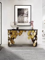 Table console personnalisée en acier inoxydable marbre luxe or