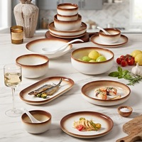 Ensemble de vaisselle en porcelaine rétro minimaliste sous glaçure, bols et assiettes en céramique pour le riz