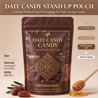 Sachet Doypack Personnalisé Imprimé avec Fenêtre, Sac Refermable Mat de Qualité Alimentaire avec Fermeture Éclair pour Dattes, Bonbons et Emballage de Confiseries