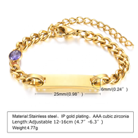 Bracelet pour enfants en acier inoxydable populaire avec douze pierres de naissance en zircon, bracelet personnalisé plaqué or 18 carats de haute qualité