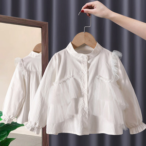 Child Star Circle Girls' Long Sleeve Shirt Stand Collar Cotton Breathable Princess Top For Toddlers And Preschoolers Spring - Product Image 2