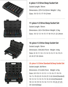 Clé à douille pneumatique robuste de 1/2 pouce à paroi épaisse avec anneau de couleur, douille à pneu allongée, outil de réparation automobile, ensemble de 6/11/16/35 pièces - Product Image 6