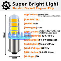 Lampe de signalisation LED Ba9s 8SMD T4W pour feux de toit de voiture, feux de rétroviseur, feux de plaque d'immatriculation, LED Ba9s 12V Strobe Silicone