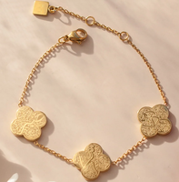 Inspire Jewelry - Pulsera con Caligrafía Árabe Sabr Shukr Tawakkul, Paciencia, Gratitud, Confianza, Pulsera de Cuatro Hojas para Mujer