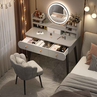 Ensemble de coiffeuse moderne, miroir tactile LED, plusieurs tiroirs, montage facile, bureau de maquillage pour chambre à coucher