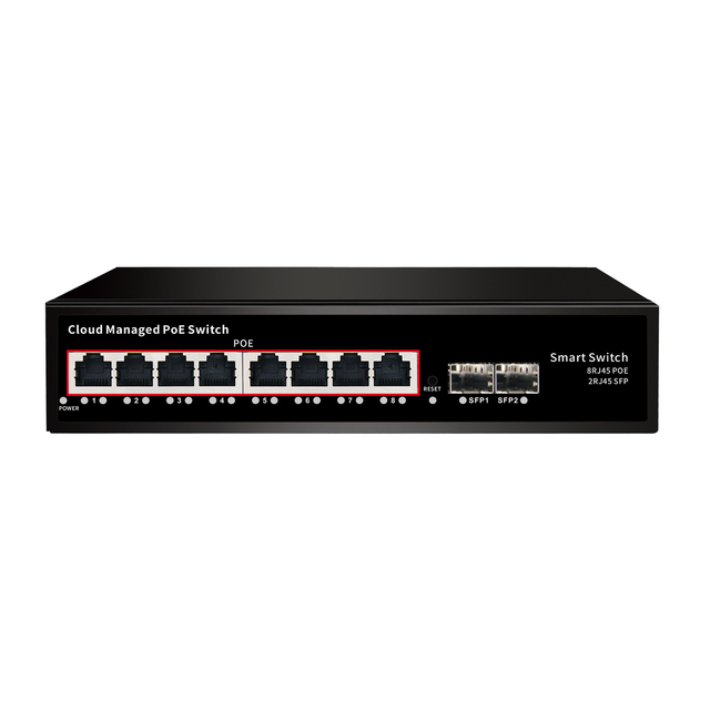 Eborm 8+2 Ports Full Gigabit Smart Cloud Managed Ethernet SFP PoE Switch VLAN QoS Network for IP CCTV Camera