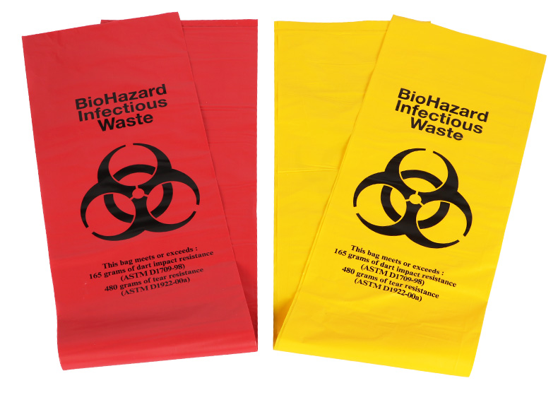 Red HDPE LDPE disposable bio medical waste bags biohazard bags for hospital