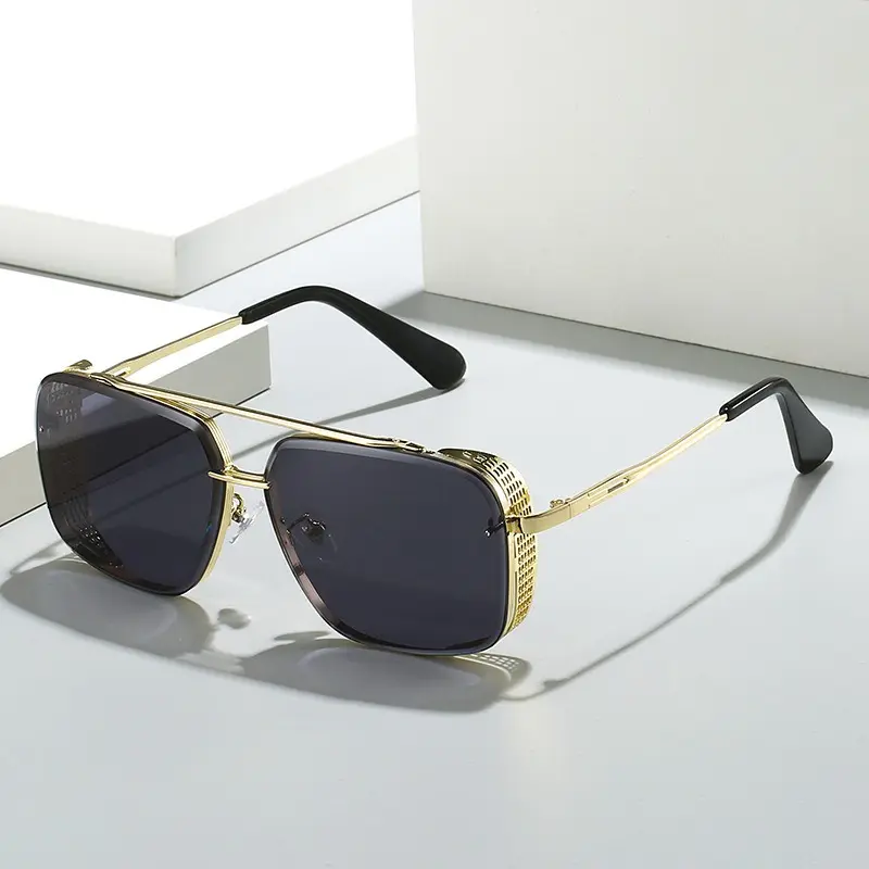 QSKY 2023 wholesale new style fashion classic metal mesh edge gradient lenses sunglasses men