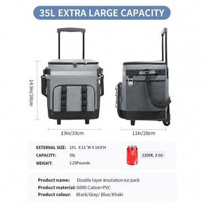 Sac isotherme souple pliable à roulettes de 35 L, étanche, grande capacité, avec poignée, pour la plage et le camping - Product Image 2