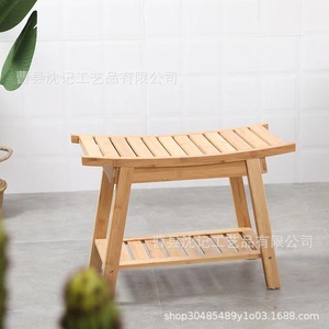 Bamboo <b>Bathroom</b> <b>Stool</b> With Storage Shelf Minimalist Design Non Slip Thickened For Towel And Soap Holder - Product Image 3