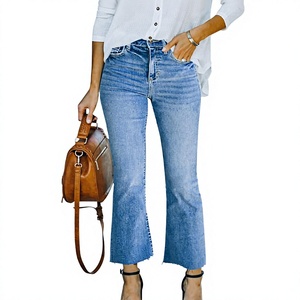 Jeans de mezclilla para mujer al por mayor, de cintura media, corte de bota, hasta el tobillo, de tela de algodón lavada a la piedra, estilo casual, transpirables - Product Image 3