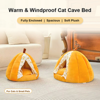 Lit pour chat en forme de citrouille, fermé, chaud et doux, en peluche, pour chats d'intérieur et petits chiens