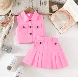 Conjuntos <span class=keywords><strong>de</strong></span> <span class=keywords><strong>Ropa</strong></span> para Niñas Estilo Europeo y Americano, Verano 2026, Venta <span class=keywords><strong>al</strong></span> <span class=keywords><strong>Por</strong></span> <span class=keywords><strong>Mayor</strong></span>, Top <span class=keywords><strong>de</strong></span> Mezclilla sin Mangas, Falda Plisada, Conjunto <span class=keywords><strong>de</strong></span> Dos Piezas - Product Image 3