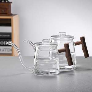 Cafetière vintage en verre borosilicate transparent soufflé à la main avec poignée en bois - Product Image 2
