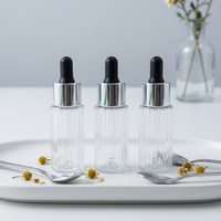 Botol PETG Silinder Bergaris 30ml 50ml dengan Leher Perak dan Karet Hitam Anti Bocor, Kosong, Dilengkapi Pipet untuk Serum dan Lotion