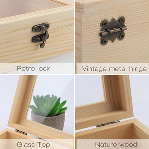 Boîte de rangement en bois de pin non fini avec couvercle transparent, boîte à souvenirs pour fleurs pressées, artisanat, bijoux, petits objets, cadeau - Product Image 5