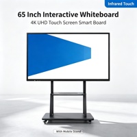 65-дюймовая интерактивная доска 4K с инфракрасным сенсором, двойной системой Android 14 и Windows 11 Pro, процессором i5, OPS, умная доска для совещаний с мобильной подставкой