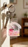 Porte-clés en acrylique liquide flottant personnalisé avec huile, eau, paillettes et figurine décorative