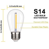 Ampoule LED à filament S14 en plastique blanc chaud incassable 1W 12V 24V 120V 220V pour remplacement de guirlande lumineuse extérieure