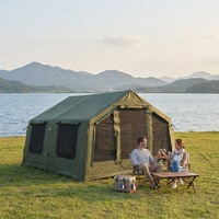 Tente de camping de luxe gonflable double couche quatre saisons, imperméable, portable, avec deux chambres et un salon, installation facile, 4x3m