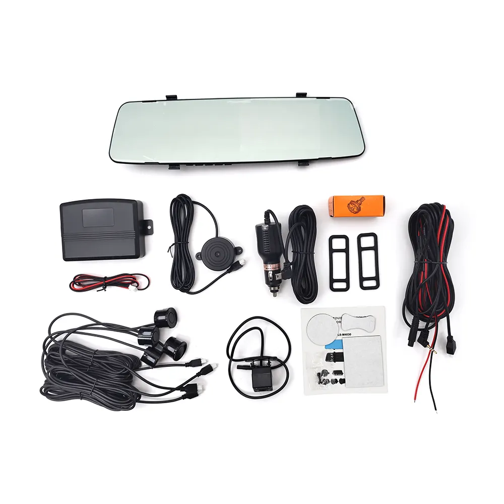 4 EN 1 SEGURITÄTSKIT 4,3 Zoll Rückspiegelmonitor für Auto+Rückfahrkamera für Auto+Parksensoren+Doppel-Dashcam Auto-Schwarzbox DVR