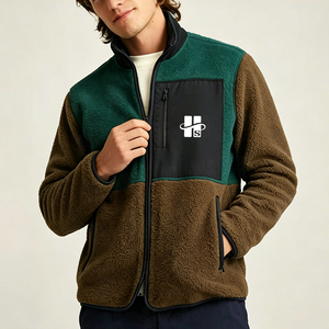 Chaqueta de Forro Polar Sherpa para Hombre, de Alta Calidad, con Bloques de Color, Cierre de Cremallera y Bolsillos, para Pedidos al por Mayor OEM - Product Image 2