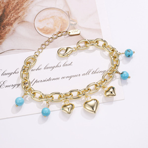 Gioielli Cm Di Grande Successo <span class=keywords><strong>Bracciale</strong></span> <span class=keywords><strong>Turchese</strong></span> Fatto a Mano con Perline Placcato <span class=keywords><strong>Oro</strong></span> 14K per Donna Vendita all'Ingrosso dalla Fabbrica Pulsera - Product Image 3