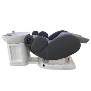 Unidad de lavado de cabello para salón de belleza con lavacabezas inclinable de cerámica y asiento ajustable - Product Image 6