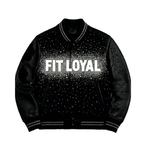 2025 High Quality Formal Stand Collar Low MOQ <b>Rhinestone</b> Varsity Winter <b>Jackets</b> Customized Front Logo Printed Breathable - Product Image 1