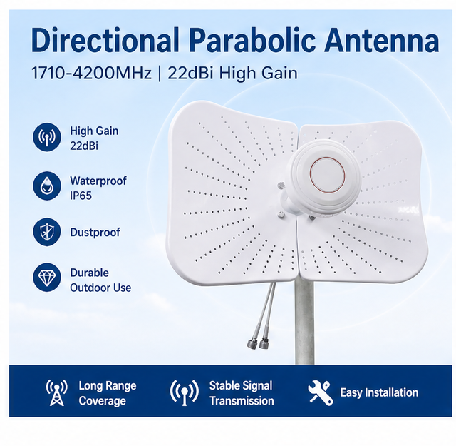 Outdoor High Gain 1710-4000mhz 22dBi MIMO Parabolic Dish Antenna WiFi Signal Booster for 4G 5G Router