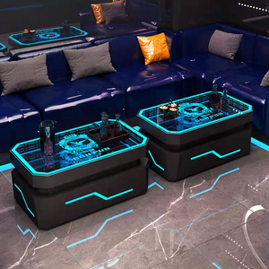 Table de bar TV, table en verre trempé, table basse en acier inoxydable lumineuse, style européen, table de bar spéciale, siège de canapé - Product Image 4