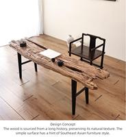 Table basse en bois massif de forme irrégulière de style Wabi Sabi Zen, design minimaliste moderne, fabrication artisanale, meubles écologiques portables