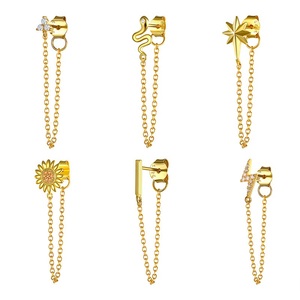 HJ Jewelry Dainty Vermeil 925 Sterling Silver 18K Gold Plated Star <strong>Lightening</strong> Sunflower Zirconia Chain Tassel Stud <strong>Earring</strong> - Product Image 1