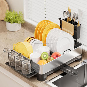 WIREKING Égouttoir à vaisselle 5 en 1 durable à poser sur l'évier, étagère de rangement de cuisine, égouttoir à vaisselle en acier inoxydable - Product Image 1