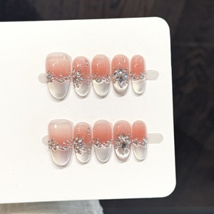 Nouveau produit lancé, Ongles à presser artisanaux faits main, style français, motif pois frais d'été et nœud bleu <span class=keywords><strong>myrtille</strong></span>, pur artisanat - Product Image 3