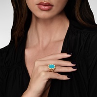 Marques populaires bijoux en argent 925 plaqué or 18 carats petit Zircon bleu sarcelle angulaire bambou conception turquoise anneau