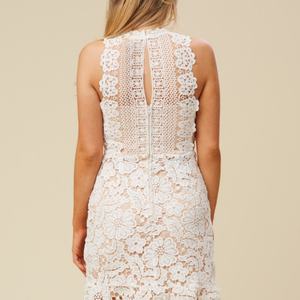 Fabricant chinois de vêtements pour femmes Robe courte ajustée en dentelle blanche sans manches - Product Image 3