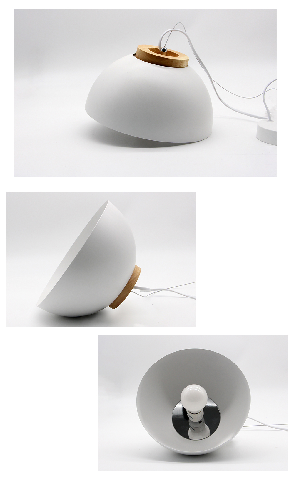Modern White Pendant Light Simple Restaurant Coffee Shop Wood Grain Single-head Semicircular hanging lamp