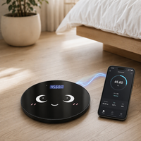 Báscula de Grasa Corporal Bluetooth Redonda y Portátil, Diseño de Dibujos Animados, Pantalla LCD de Vidrio Templado Negro, para el Hogar, Dormitorio, Baño