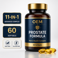 Formule pour la prostate pour hommes, marque privée OEM, à base de palmier nain, pygeum, ortie, lycopène, 11-en-1, sans gluten, 60 gélules molles
