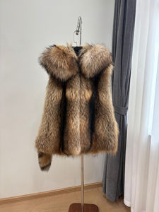 特注女性用リアルラクーン毛皮コートベストふわふわジッパーアウターウェア動物用毛皮ベスト - Product Image 3