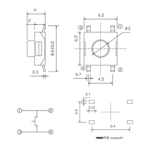 สวิตช์กดแบบสัมผัส TS45HA4P-X แบบกดติดปล่อยดับ 4 ขา SMT <span class=keywords><strong>SMD</strong></span> 4.5*4.5 มม. รีเซ็ตอัตโนมัติ ไมโครสวิตช์ ST-1127 - Product Image 4